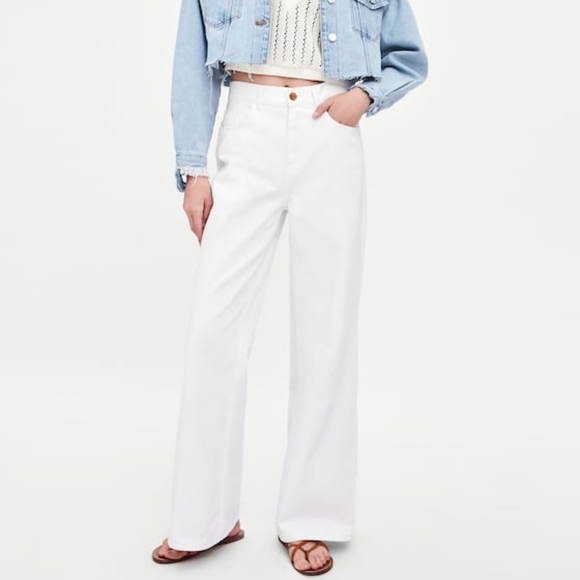 white high rise wide leg jeans